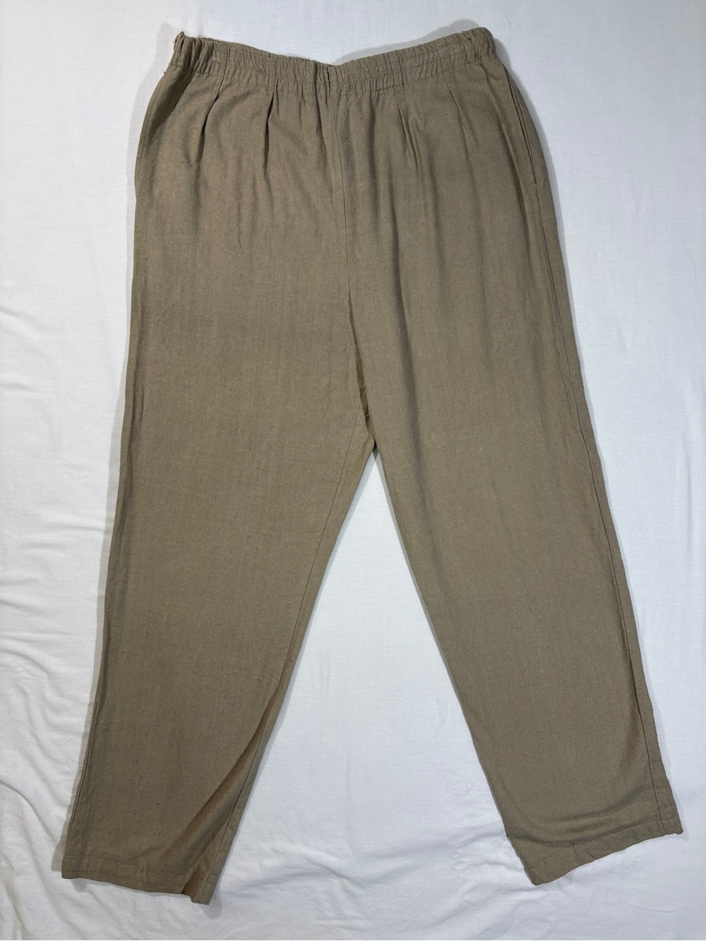 OHI Vintage 100% Raw Silk Pleated Trousers Beige Tan Elastic High Waist Medium M